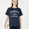 グラフィックプリント入りコットンTシャツ、ネイビー グラフィックプリント入りコットンTシャツ、ネイビー