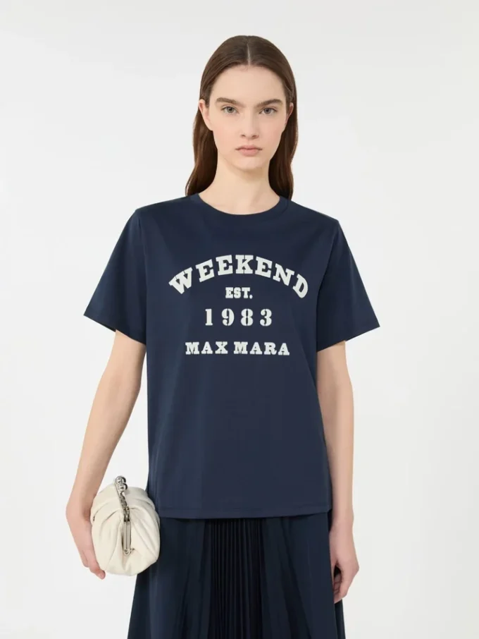 グラフィックプリント入りコットンTシャツ、ネイビー グラフィックプリント入りコットンTシャツ、ネイビー