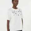 プリントと刺繍をあしらったジャージーTシャツ、ホワイト プリントと刺繍をあしらったジャージーTシャツ、ホワイト