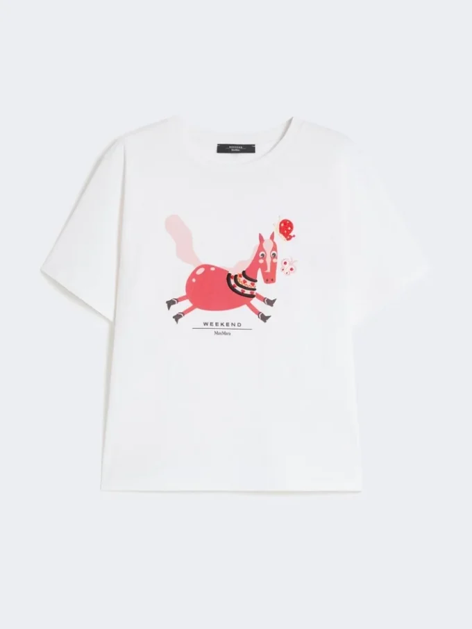 プリントと刺繍をあしらったコットンTシャツ、ホワイト プリントと刺繍をあしらったコットンTシャツ、ホワイト