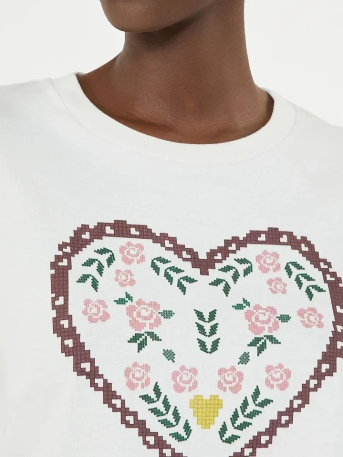 グラフィックプリント入りコットンTシャツ、ホワイト グラフィックプリント入りコットンTシャツ、ホワイト