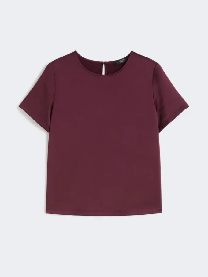 サテンとジャージー素材のTシャツ、ボルドー サテンとジャージー素材のTシャツ、ボルドー