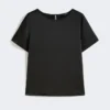 サテン&ジャージー素材のTシャツ、ブラック サテン&ジャージー素材のTシャツ、ブラック