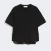 背面にプリーツを施したコットンTシャツ、ブラック 背面にプリーツを施したコットンTシャツ、ブラック