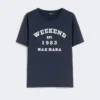 グラフィックプリント入りコットンTシャツ、ネイビー グラフィックプリント入りコットンTシャツ、ネイビー