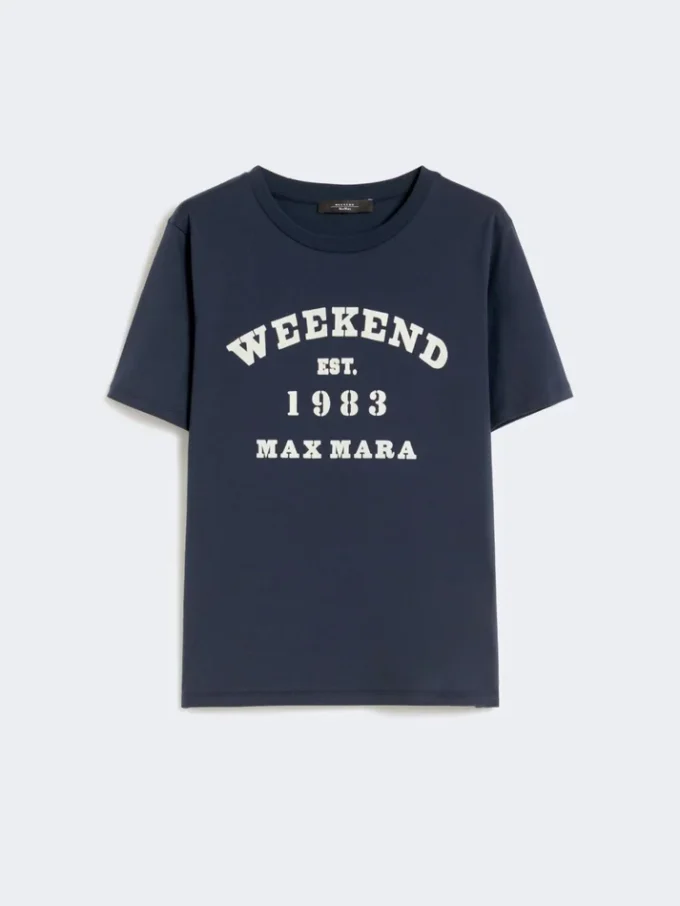 グラフィックプリント入りコットンTシャツ、ネイビー グラフィックプリント入りコットンTシャツ、ネイビー