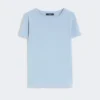 ベーシックなコットンジャージーTシャツ、ライトブルー ベーシックなコットンジャージーTシャツ、ライトブルー