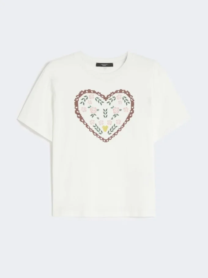 グラフィックプリント入りコットンTシャツ、ホワイト グラフィックプリント入りコットンTシャツ、ホワイト