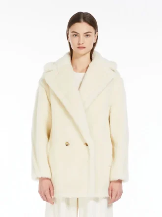 アルパカとウール製のショートTeddy Bear Icon Coat、ホワイト