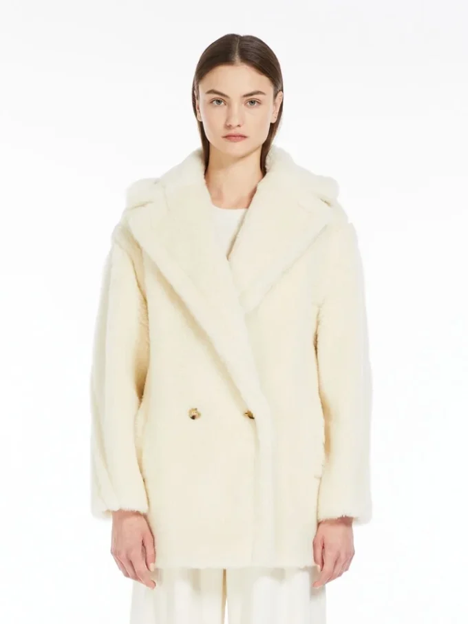 アルパカとウール製のショートTeddy Bear Icon Coat、ホワイト