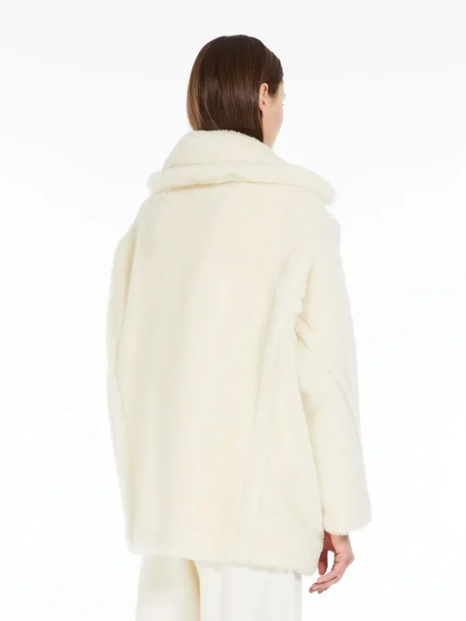 アルパカとウール製のショートTeddy Bear Icon Coat、ホワイト