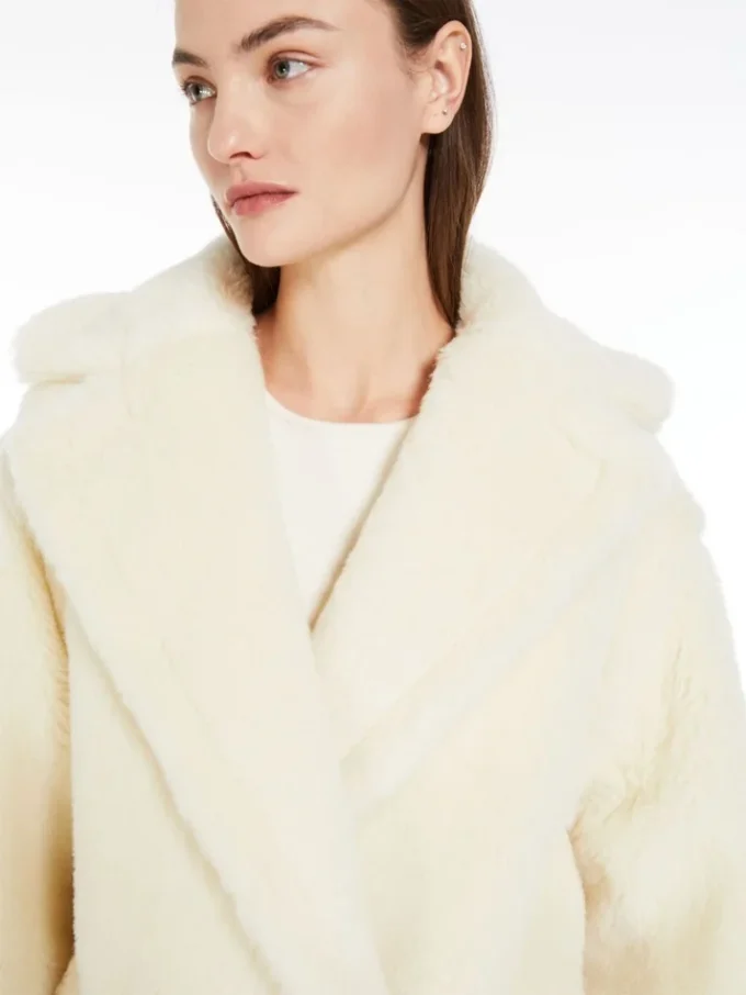 アルパカとウール製のショートTeddy Bear Icon Coat、ホワイト