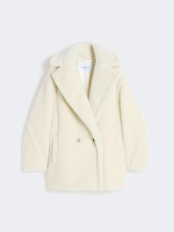 アルパカとウール製のショートTeddy Bear Icon Coat、ホワイト